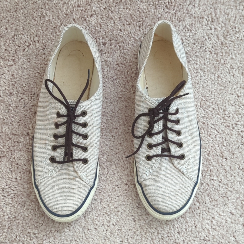 Sperry Top-Sider Womens Sand Tan Canvas Lace Up Sneaker Size 8.5M
